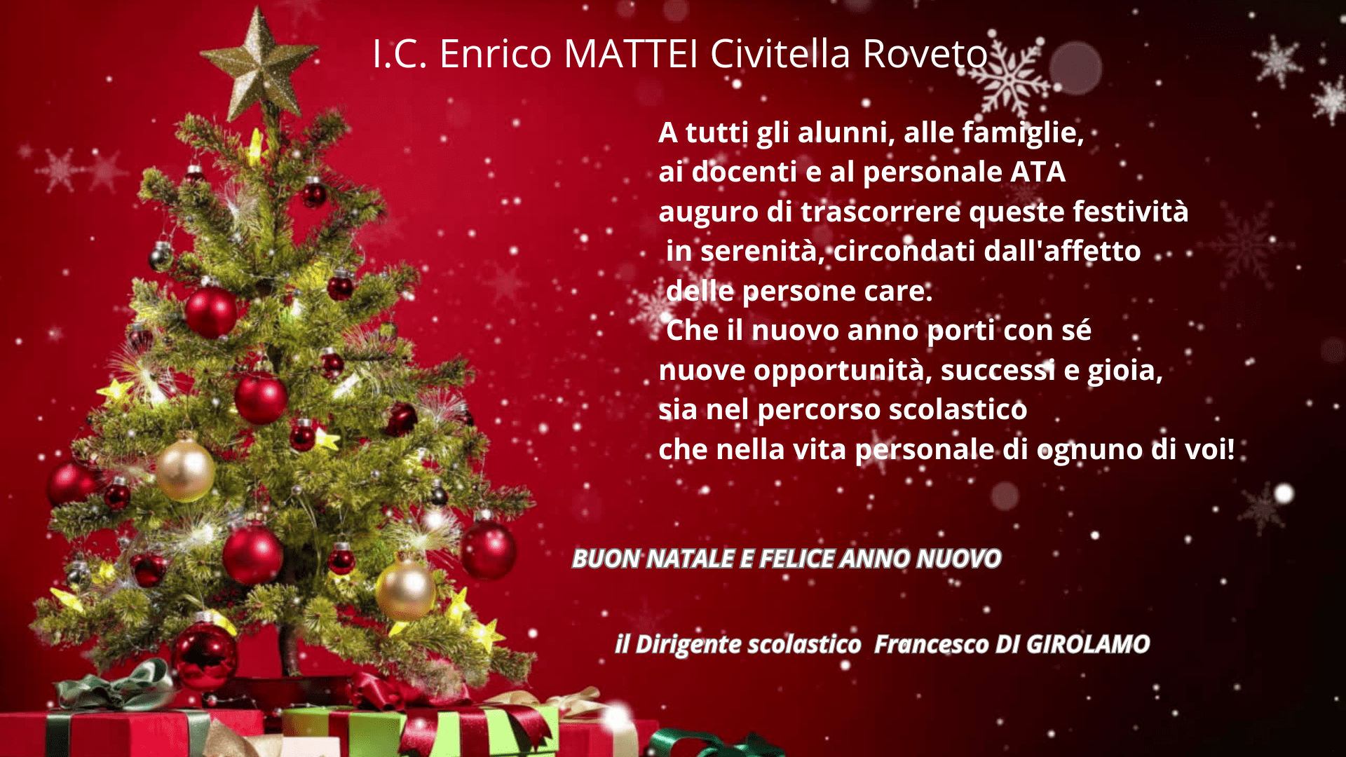 Auguri del Dirigente scolastico agli alunni, alle famiglie, ai docenti e al personale ATA