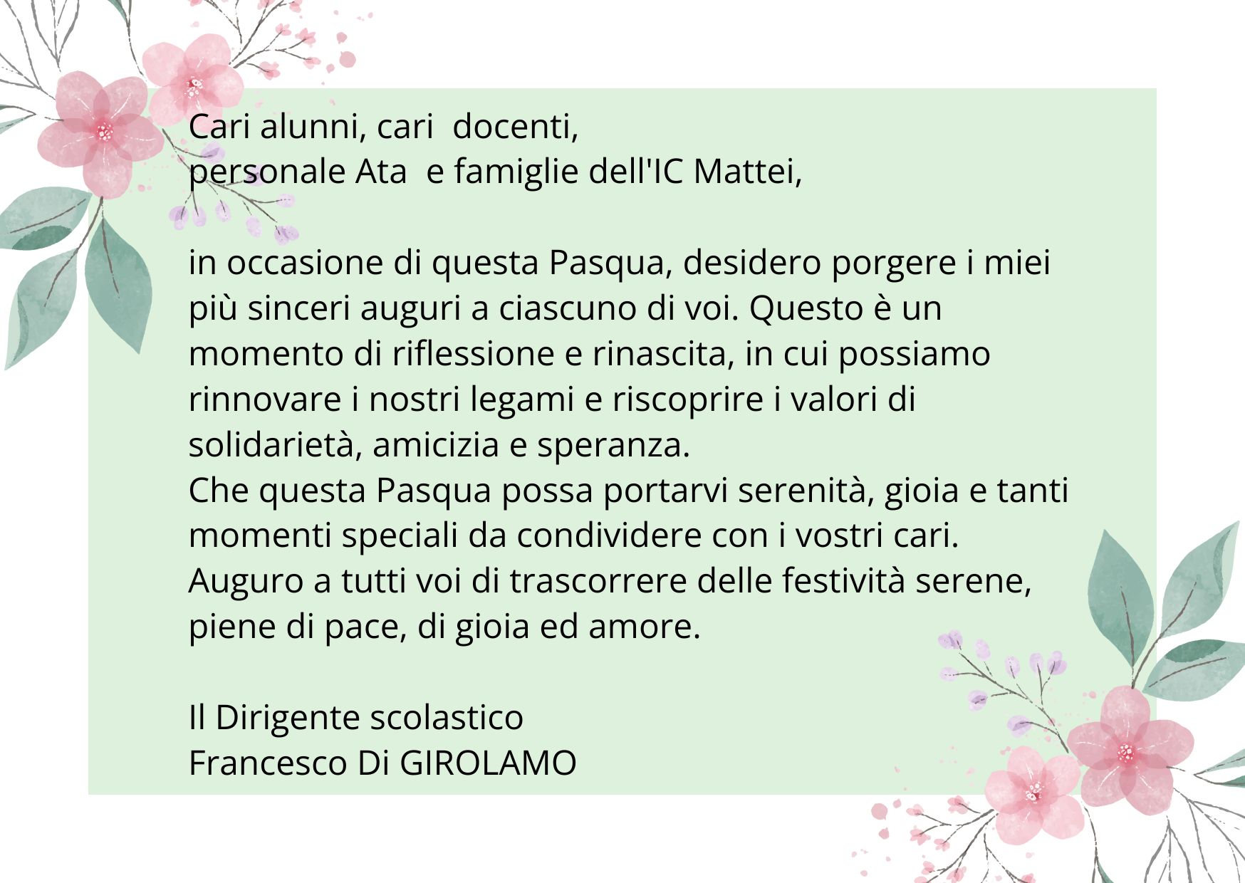 AUGURI del Dirigente Scolastico